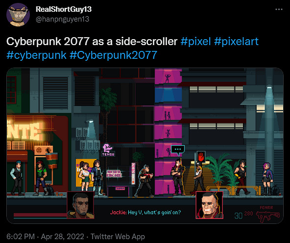 粉絲將《電馭叛客2077》製作成像素橫向卷軸射擊遊戲