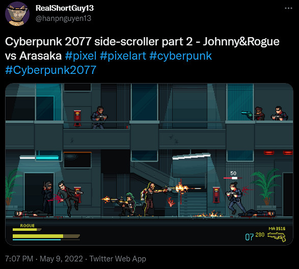 粉絲將《電馭叛客2077》製作成像素橫向卷軸射擊遊戲