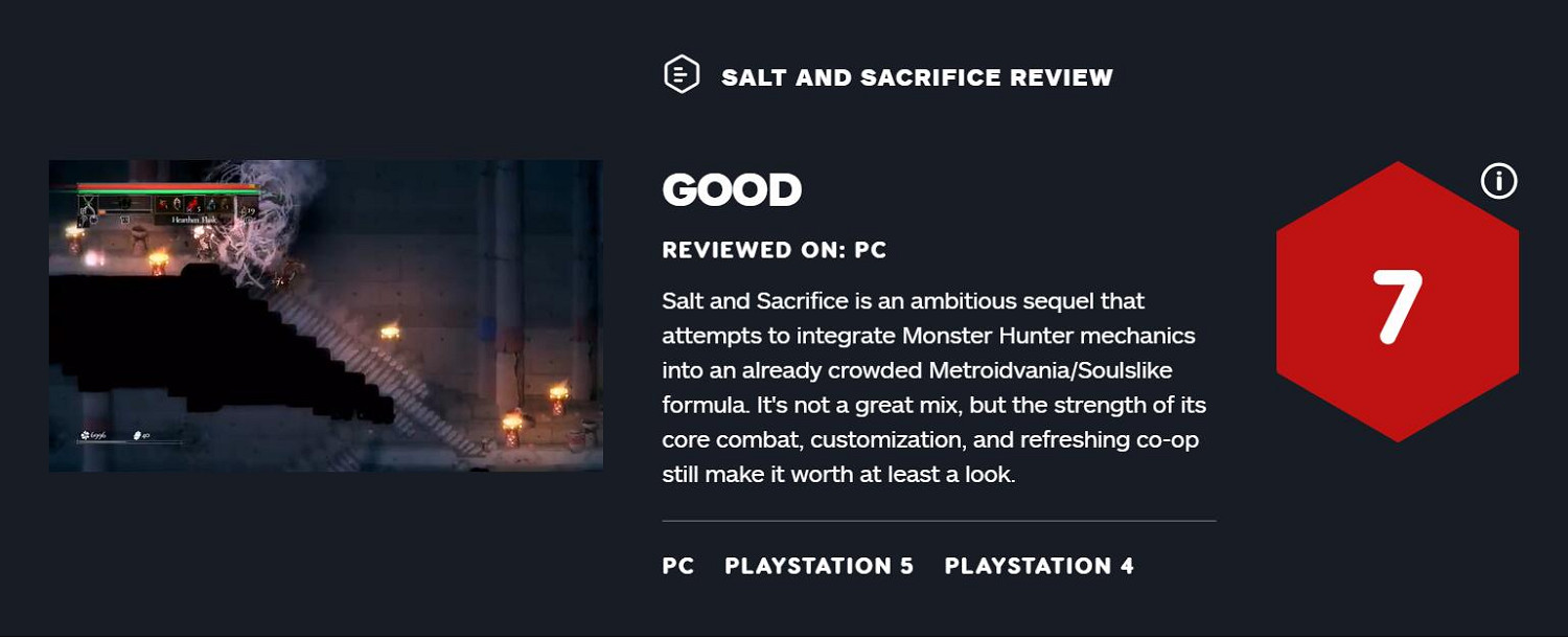 《鹽與獻祭》IGN 7分：三大缺點導致一個人玩很難受!