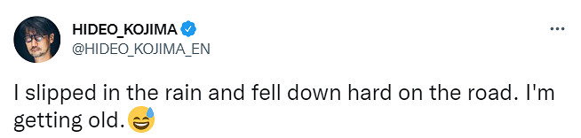 淋了時間雨！小島秀夫不幸摔倒：曬出傷勢，島哥小心！