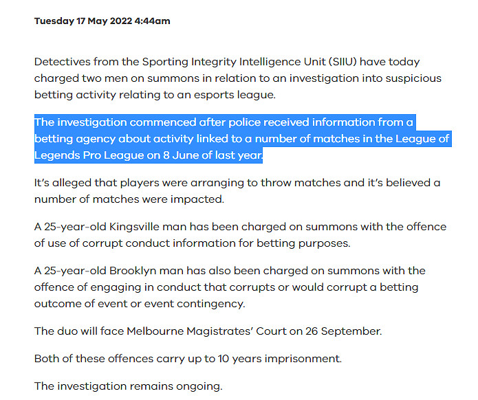 《英雄聯盟》假賽風波再起！兩位嫌疑人被澳警方逮捕