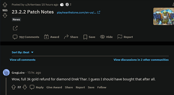 《爐石戰記》德雷克塔爾大幅削弱 鑽石卡補償3K金幣