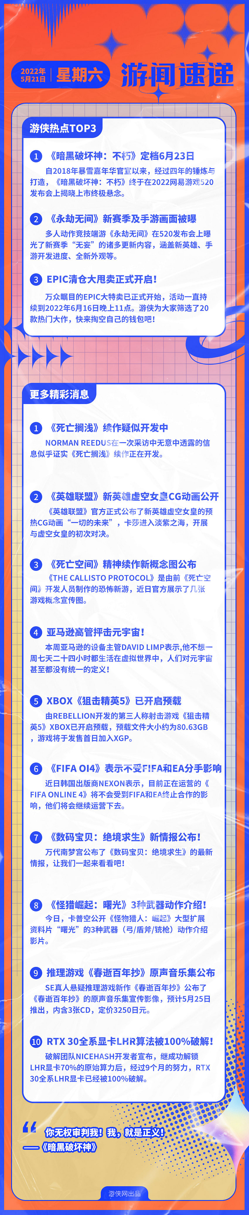 早報:《暗黑破壞神:不朽》定檔《死亡擱淺》疑續作 早報:《暗黑破壞神:不朽》定檔《死亡擱淺》疑續作