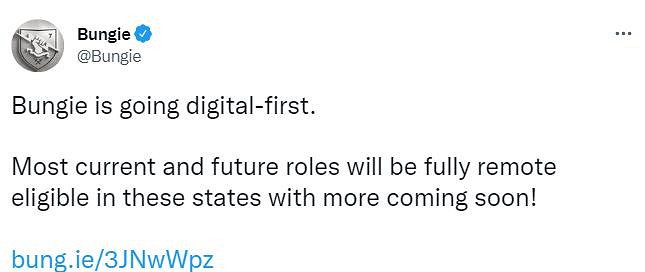數字優先 Bungie鼓勵部分地區員工永久“遠程辦公” 數字優先 Bungie鼓勵部分地區員工永久“遠程辦公”