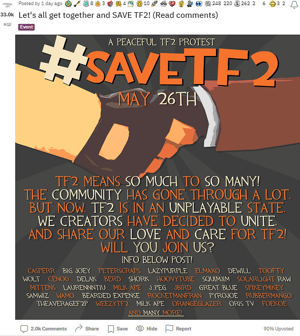 因V社不作為《軍團要塞2》玩家掀起全平台抗議活動! 因V社不作為《軍團要塞2》玩家掀起全平台抗議活動!