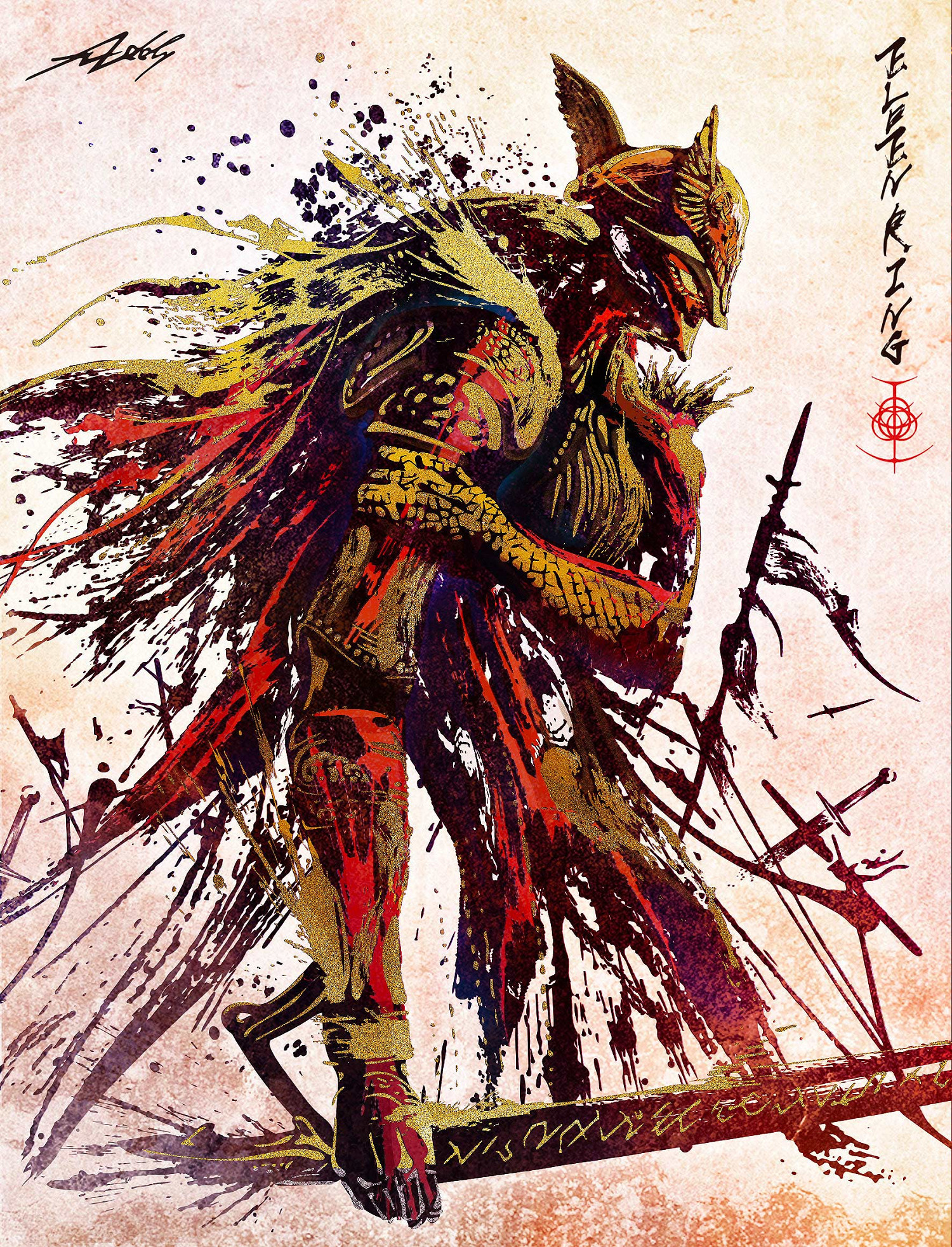 氣勢磅礴力透紙背 《艾爾登法環》水墨風藝術同人作畫