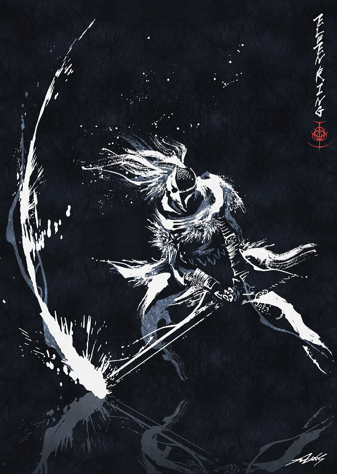 氣勢磅礴力透紙背 《艾爾登法環》水墨風藝術同人作畫