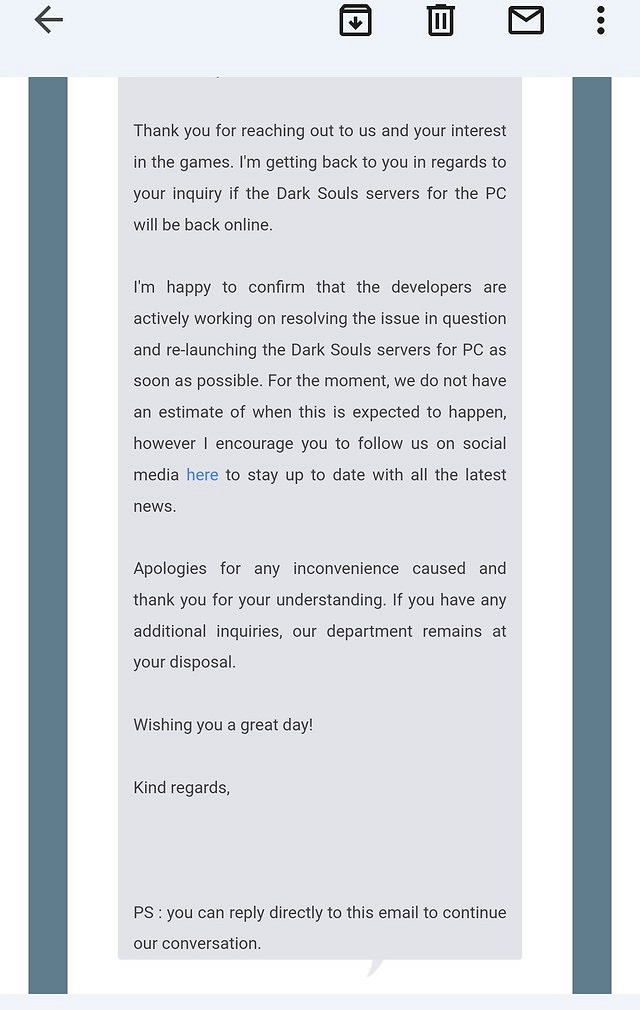 萬代稱正積極修復《黑魂》PC版 將盡快恢復伺服器 萬代稱正積極修復《黑魂》PC版 將盡快恢復伺服器