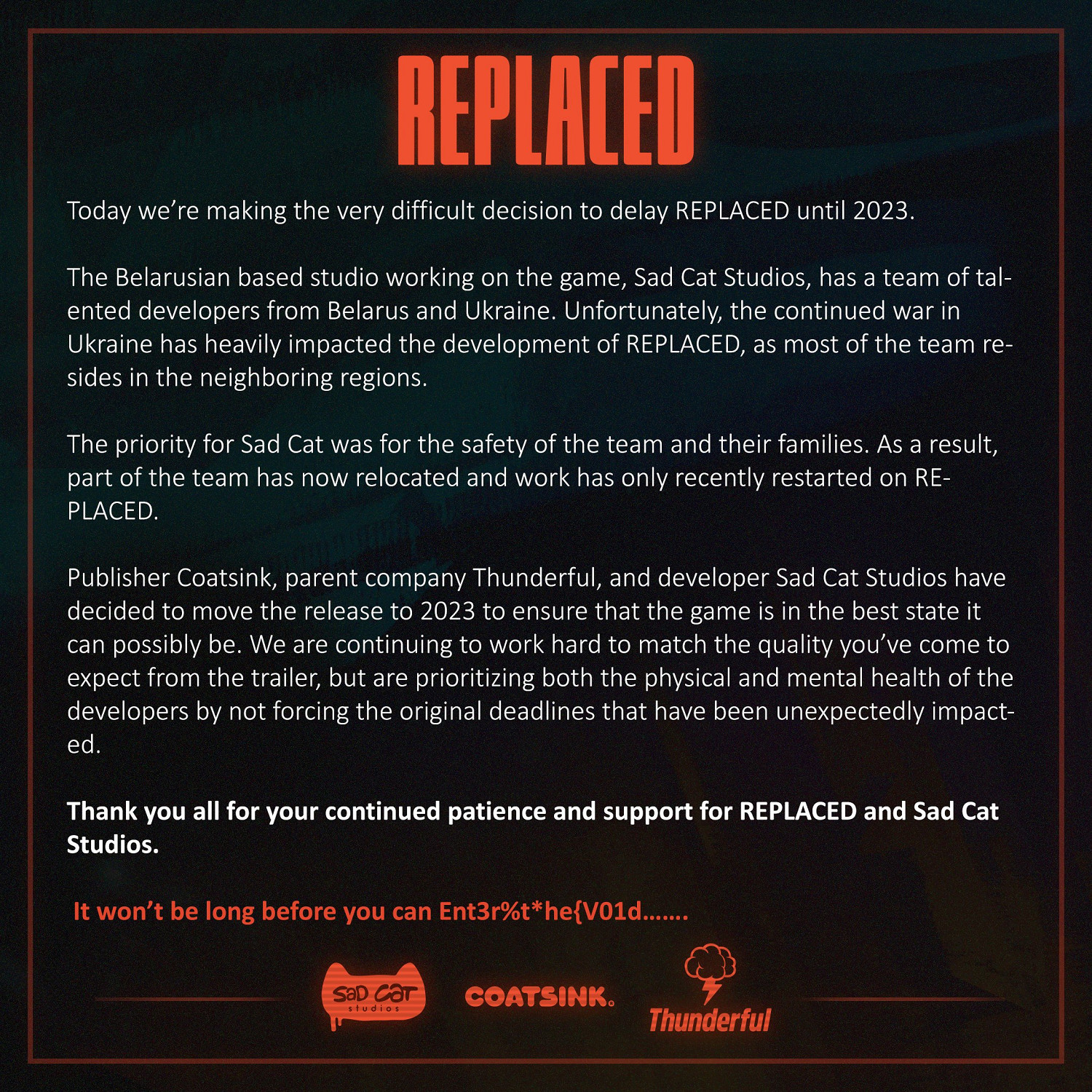 高清像素平台動作遊戲《REPLACED》宣布延期至2023年