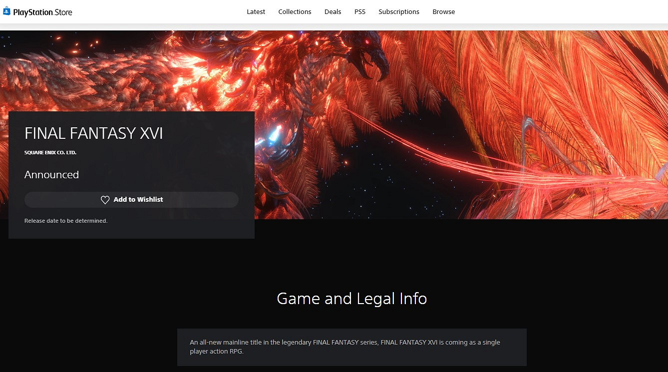 《FF16》PS商店頁面更新!或在發布會上公布發售日! 《FF16》PS商店頁面更新!或在發布會上公布發售日!