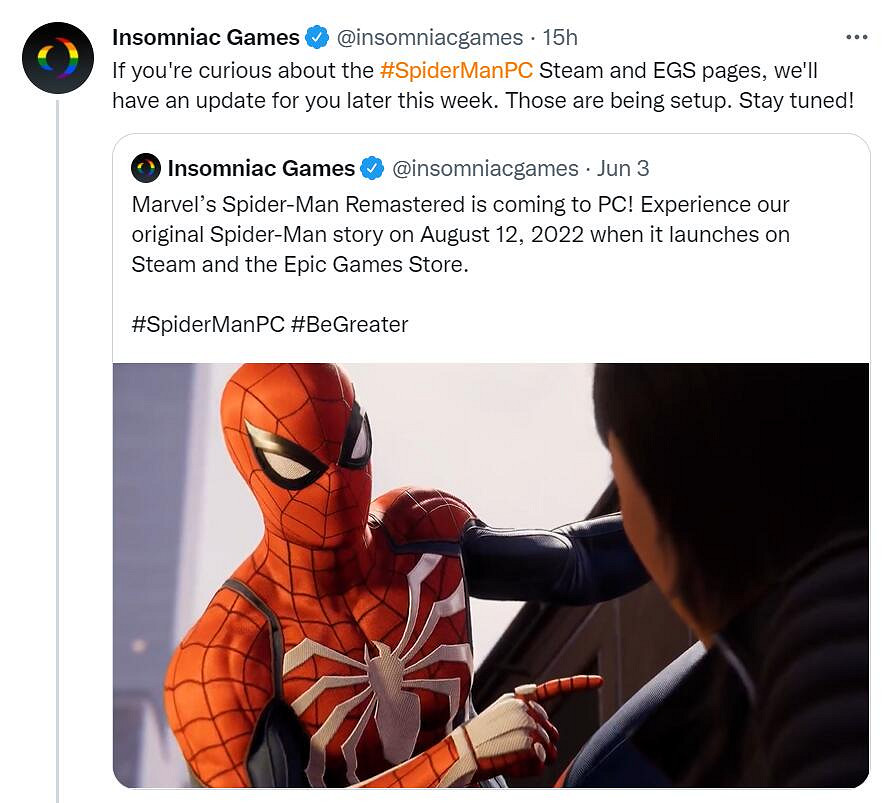 索尼《蜘蛛人》最遲6月12日上架Steam/Epic商店頁面! 索尼《蜘蛛人》最遲6月12日上架Steam/Epic商店頁面!