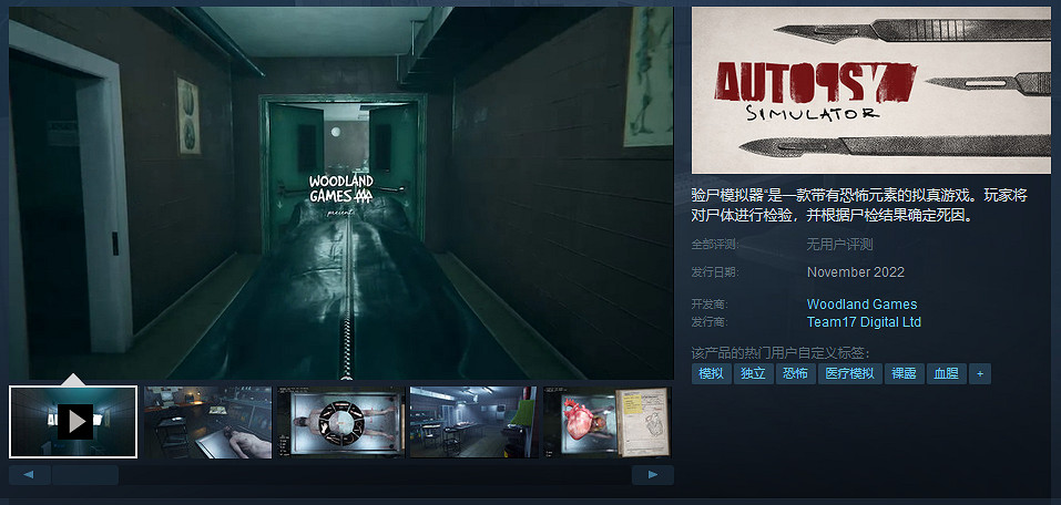 恐怖重口味模擬遊戲《屍檢模擬器》11月正式發售
