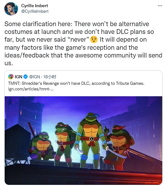 《忍者神龜:施萊德的復仇》暫無DLC和新皮膚計劃! 《忍者神龜:施萊德的復仇》暫無DLC和新皮膚計劃!