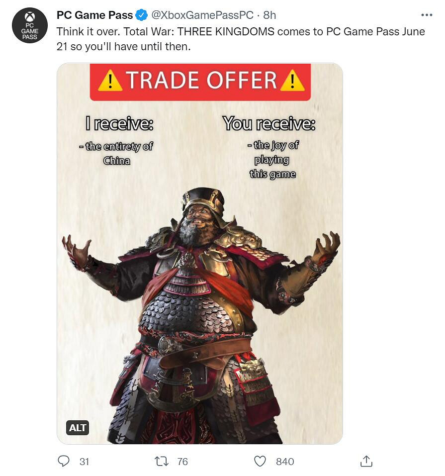 《全面戰爭:三國》本月加入PC版 Xbox Game Pass (XGP) !訂閱即可玩 《全面戰爭:三國》本月加入PC版 Xbox Game Pass (XGP) !訂閱即可玩