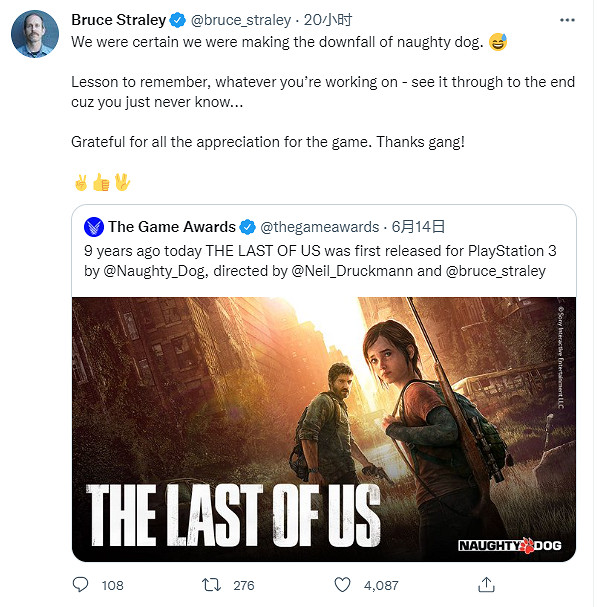 《最後生還者》前遊戲總監Bruce：曾以為會搞垮頑皮狗
