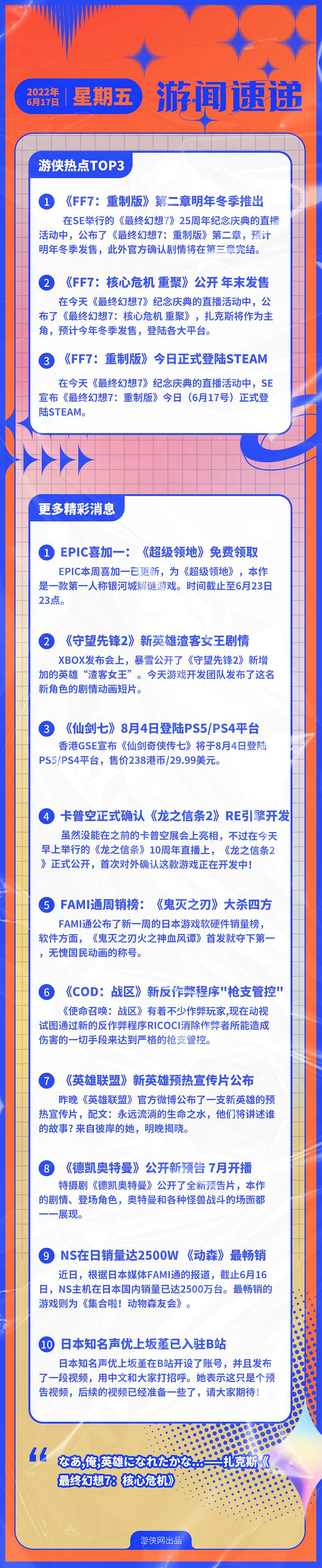 早報:《FF7R》第二章 《核心危機》重製版公開 早報:《FF7R》第二章 《核心危機》重製版公開