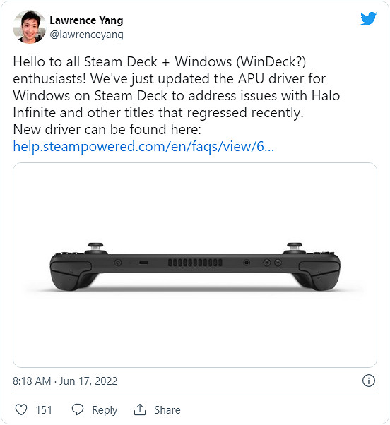 Steam Deck掌機驅動更新 修復Windows平台性能問題