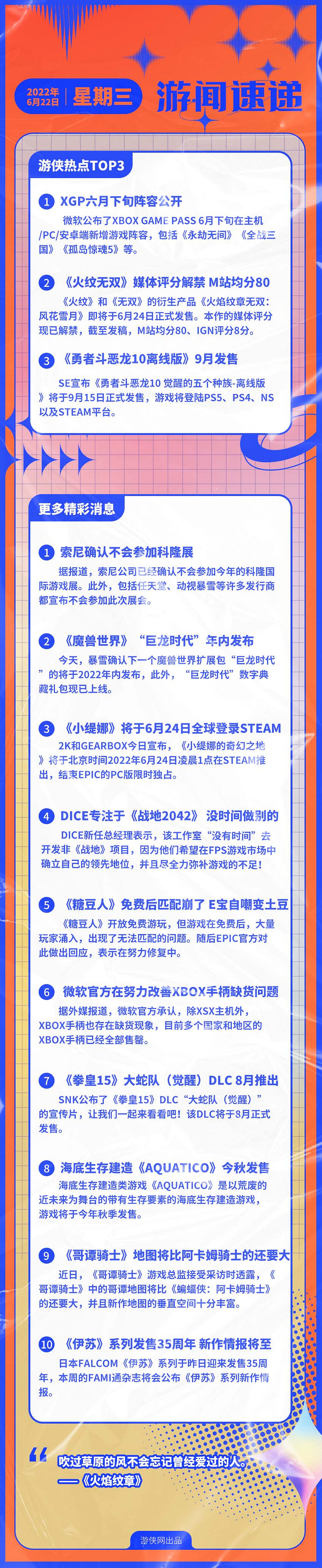 早報:《風花雪月無雙》評分解禁 索尼缺席科隆展 早報:《風花雪月無雙》評分解禁 索尼缺席科隆展