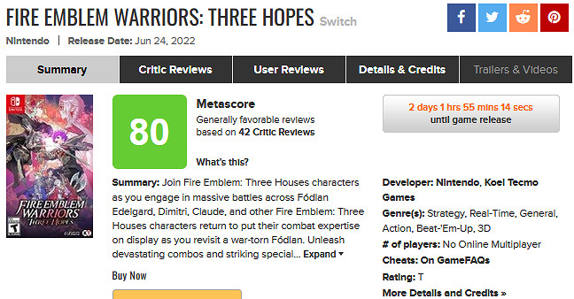 《風花雪月無雙》媒體評分解禁 M站均分80 IGN8分