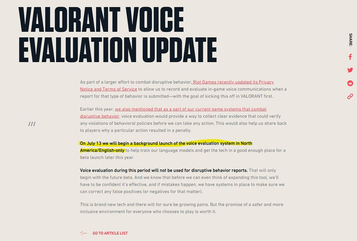 7月起拳頭開始監聽《Valorant》玩家語聊內容 7月起拳頭開始監聽《Valorant》玩家語聊內容