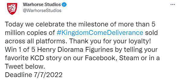 《天國：拯救》銷量破500W！官方開啟手辦抽獎活動