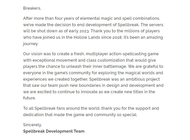魔法吃雞《Spellbreak》宣布:結束後續開發!明年停服 魔法吃雞《Spellbreak》宣布:結束後續開發!明年停服