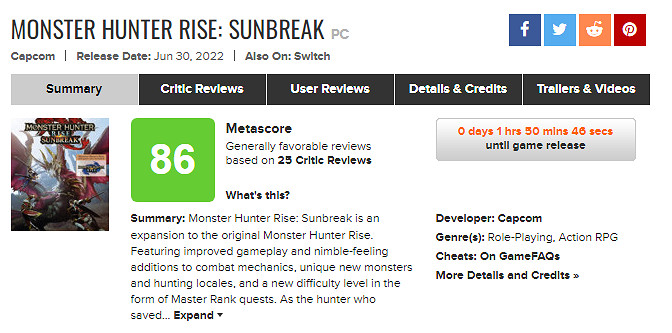 《怪獵崛起：曙光》評分解禁！M站均分86分 IGN7分！