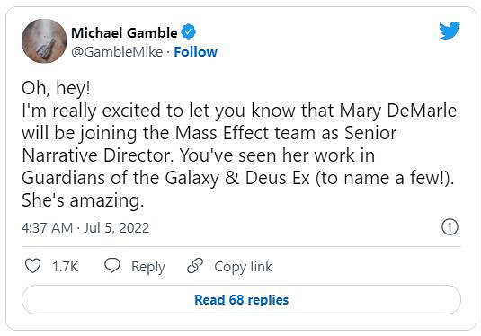 資深編劇Mary DeMarle官宣加盟《質量效應》開發小組 資深編劇Mary DeMarle官宣加盟《質量效應》開發小組