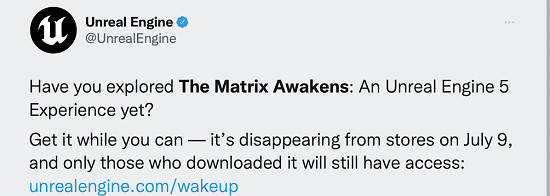 《駭客任務:覺醒》虛幻5展示即將下架 已下載仍可遊玩