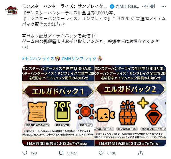 《魔物獵人：崛起》銷量超千萬！官方發布道具包慶賀