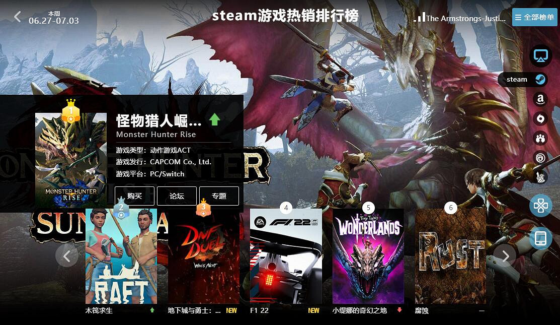 06.27-07.03全球遊戲銷量榜:《魔物獵人》再次崛起 06.27-07.03全球遊戲銷量榜:《魔物獵人》再次崛起