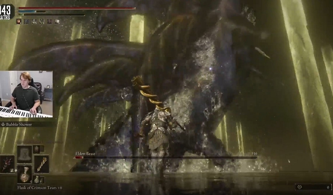 大神用電子琴玩《艾爾登法環》 邊打Boss邊奏樂苦中作樂