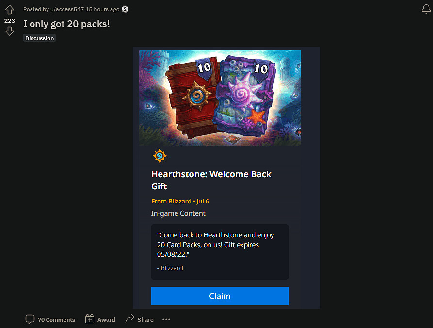 暴雪の憐憫！《爐石戰記》棄坑玩家獲150包回歸獎勵！