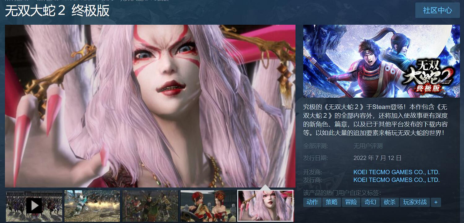 pc《無雙大蛇2終極版》已在Steam發售！249元有中文