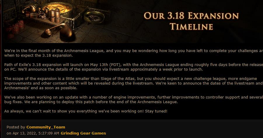 《流亡黯道》3.18資料片5月13日上線 詳情上線前一周公布 《流亡黯道》3.18資料片5月13日上線 詳情上線前一周公布