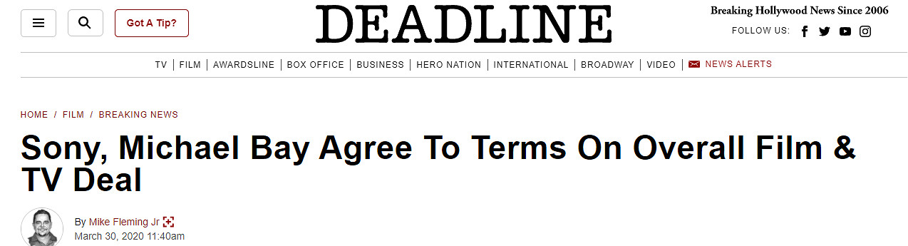 重投索尼懷抱 《變形金剛》導演邁克爾貝簽下多年協議 重投索尼懷抱 《變形金剛》導演邁克爾貝簽下多年協議