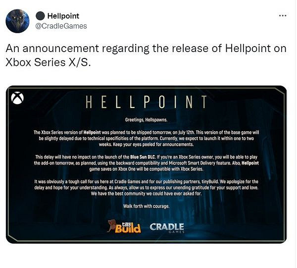 科幻類魂遊戲《地獄時刻》XSX/S版技術原因跳票! 科幻類魂遊戲《地獄時刻》XSX/S版技術原因跳票!