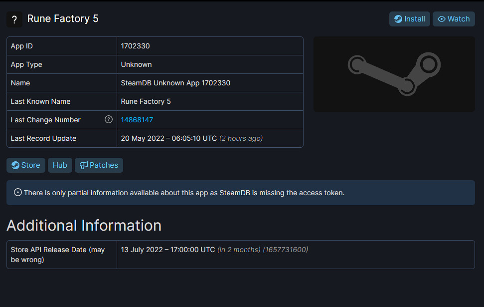 《符文工廠5》現身Steam後台 將來有可能在7月13日發售 《符文工廠5》現身Steam後台 將來有可能在7月13日發售