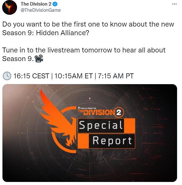 《全境封鎖2》第9賽季直播今晚開啟 5月12日正式上線